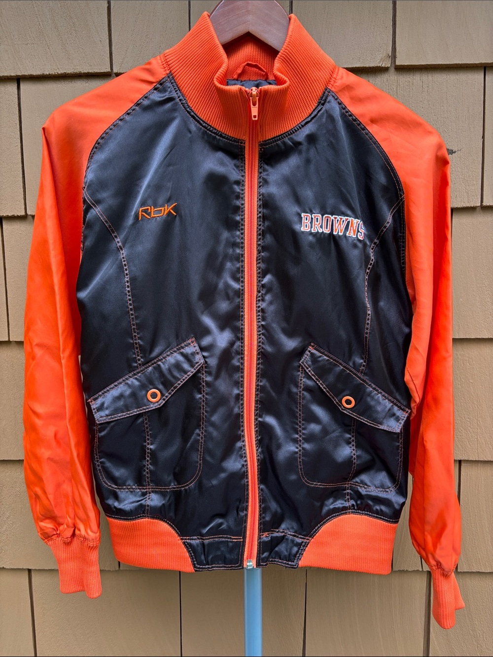 REEBOK NFL Orange Cleveland Browns Y2K Retro Satin Varsity Bomber Jacket Size 16